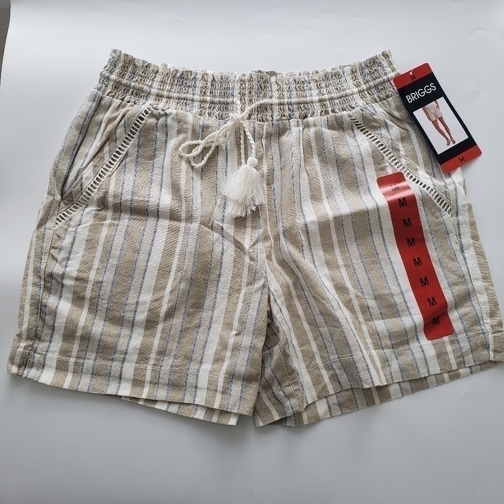 🛑 2 / $40 Sale! BRIGGS Linen Blend Beige & White Striped S… - Picture 7 of 14